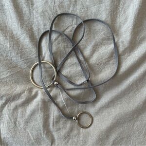 Minimalist Gray Faux Suede Belt with Dual Gold Rings